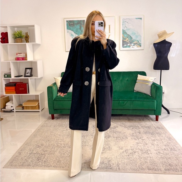 VALENTINO - Cashmere Wool Blend Rhinestone Buttons Coat #ski - Picture 3 of 12